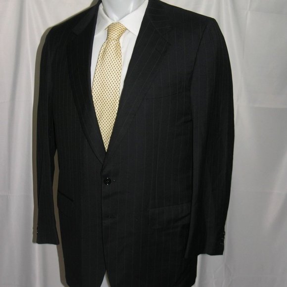 Brioni Two Button Hand Tailored Vintage Blue Stripe Two Button Suit Jacket 42L
